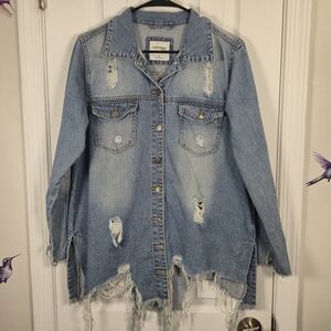 Highway Jeans Distressed Denim Shacket Longline Oversized Jacket Size M